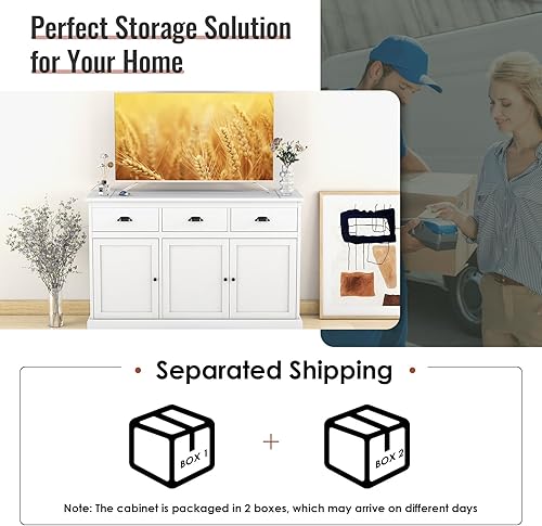 Miniatura 7 de LOKO Armario de buffet moderno con almacenamiento, armario de almacenamiento de cocina con tres cajones y dos gabinetes, aparador con dispositivo