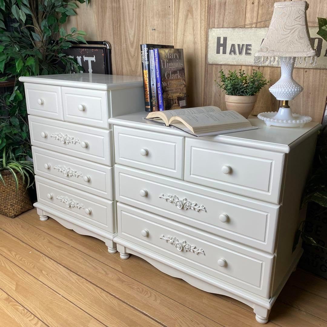フレンチカントリー調北欧ホワイトチェスト二点セット洋タンス収納家具