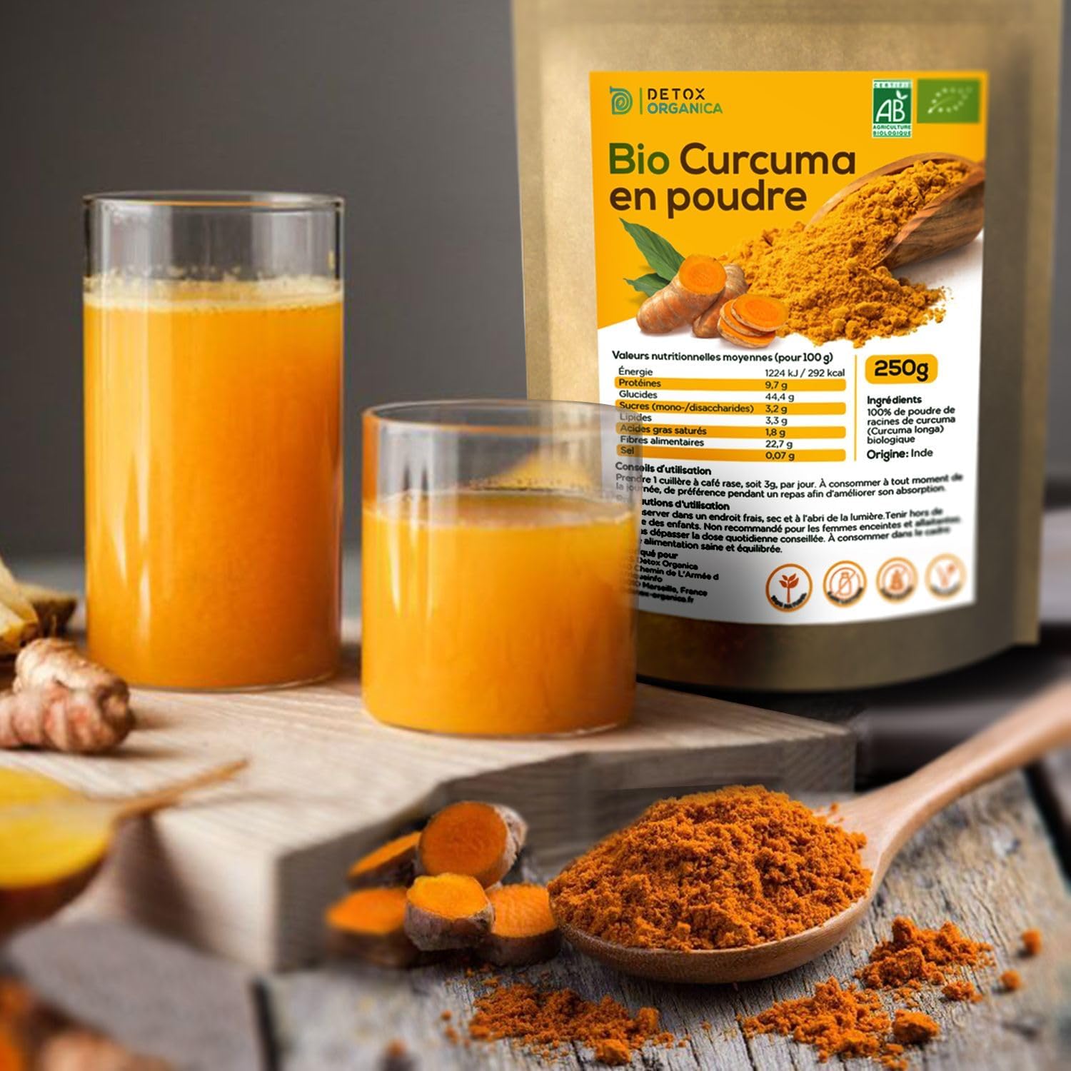 Kurkumapoeder Bio-250g-100% natuurlijk-Voor het bereiden van een Gouden Melk-Zonder Toevoegingen
