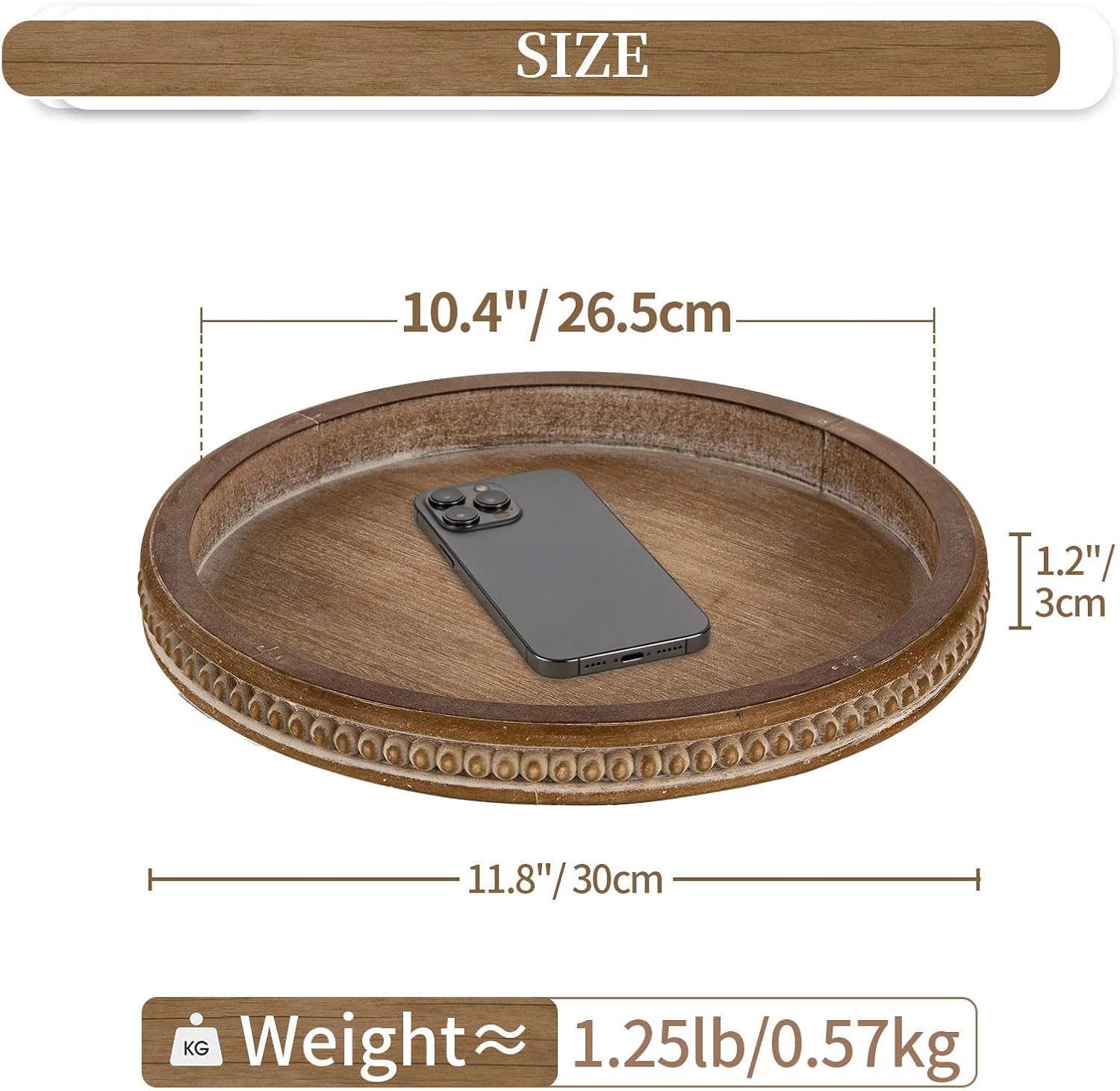 Hanobe Round Wooden Tray Decor: Decorative Candle Plate Holder Tray for Coffee Table - Rustic Farmhouse Table Centerpiece for Home Living Room Kitchen Counter(Brown) - Image 5