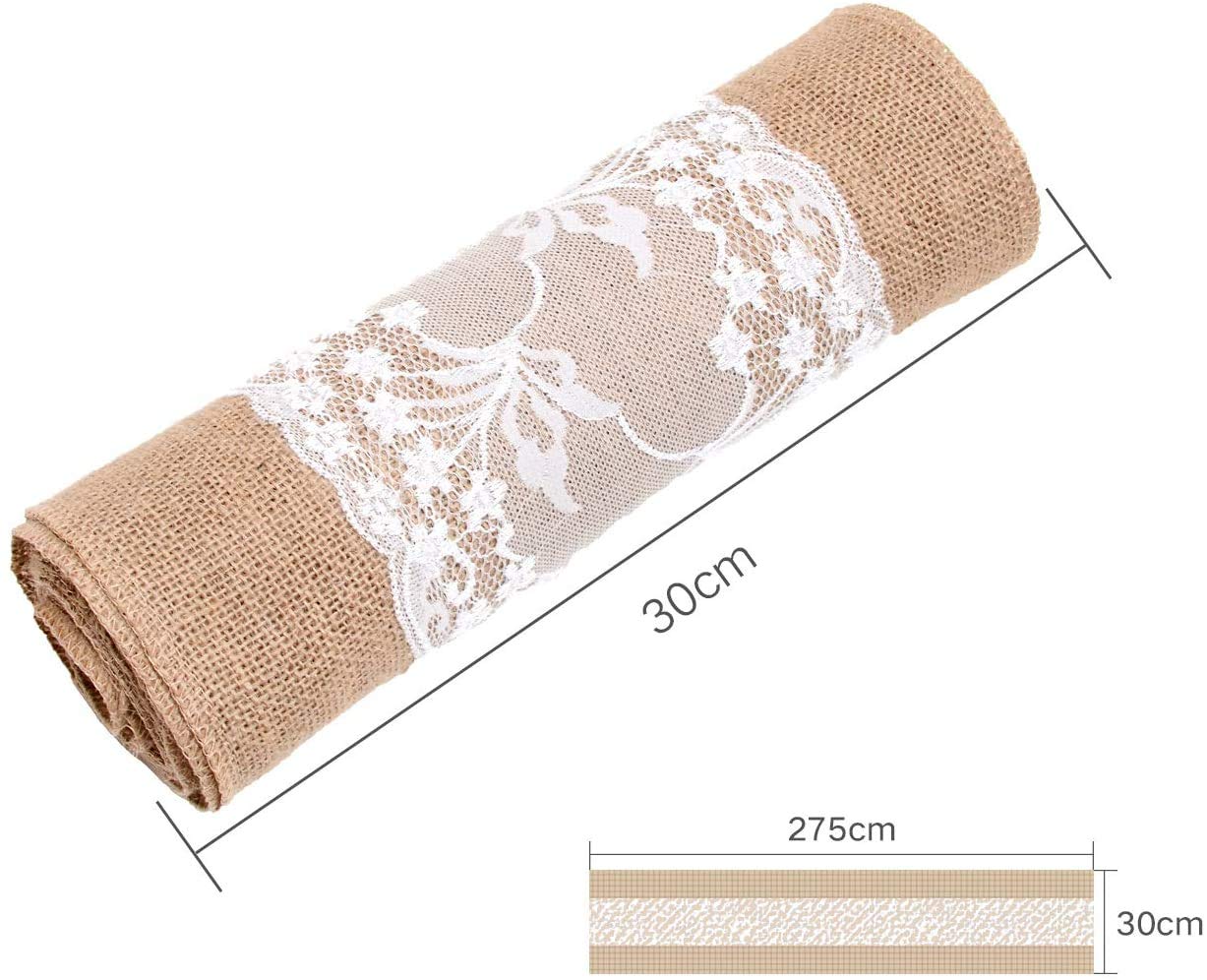Jute Tischläufer 30x275 Cm Mit Spitze – Vintage-Look Für Hochzeit, Party, Tischdeko