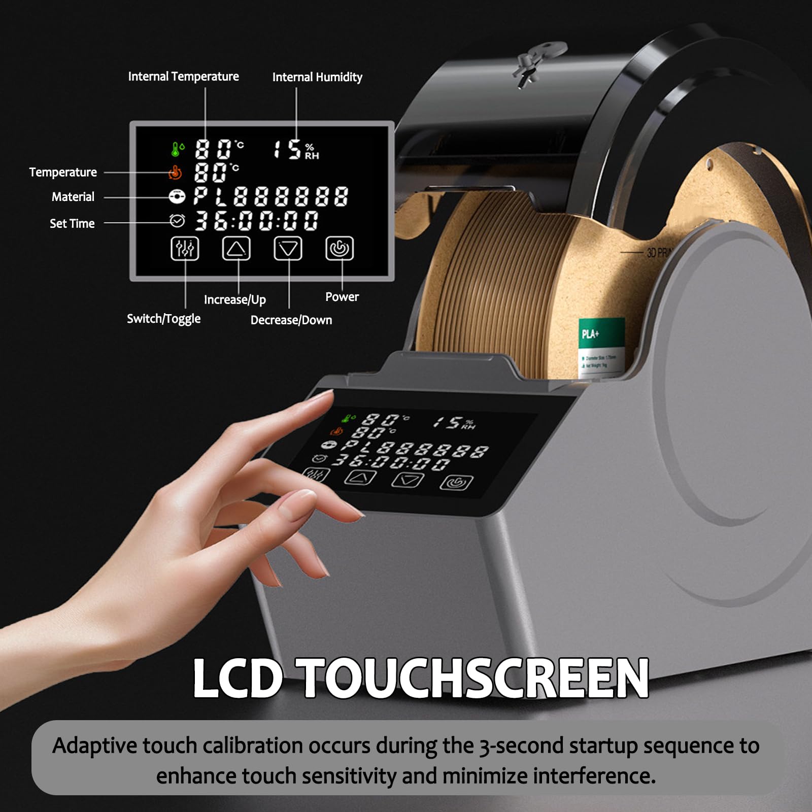 Secador De Filamento para Impresión 3D, Caja De Secado De Filamentos, Control De Temperatura, Temporizador (0–99 H), Compatible con Bobinas De 0,5 Kg/1 Kg Y Diámetros De 1,75/2,85/3,00 Mm