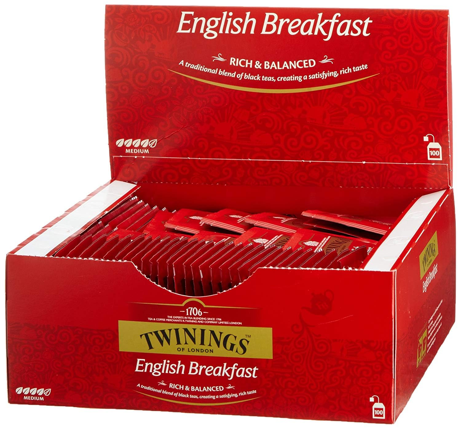 Twinings English Breakfast 400 saszetek, 4 pudełka po 100 torebek herbaty