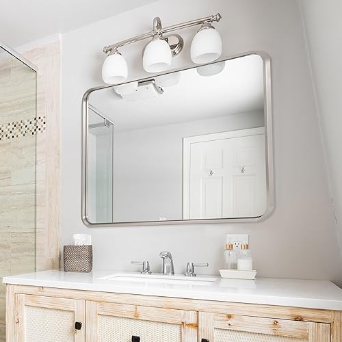 Miniatura 6 de ANDY STAR Espejo de baño cromado de 40 x 30 pulgadas, espejo de tocador de baño cromado pulido, espejos rectangulares redondeados para pared, marco