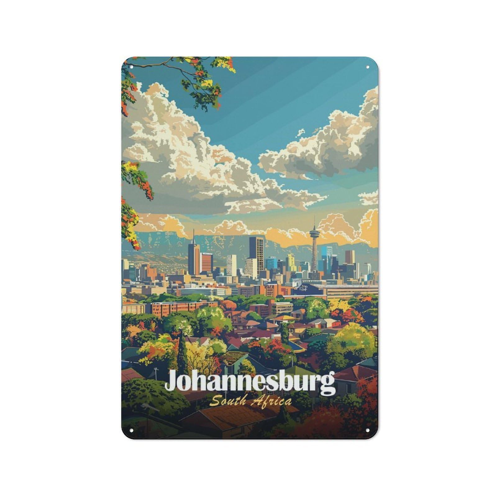 Junmoney Style-16 Tin Wall Plaque 30X20cm With Johannesburg South Africa Cityscape For Guest Room Or Hallway, For Updating Guest Room And Hallway After Moving
