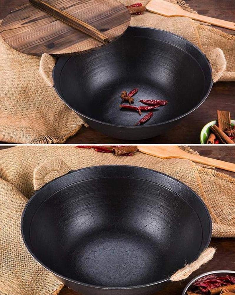 黒いノンスティック鉄製フライパン 木製ハンドル 蓋付き Amazon｜鉄中華鍋/フライパンノンスティックキャスト蓋付き鋳鉄