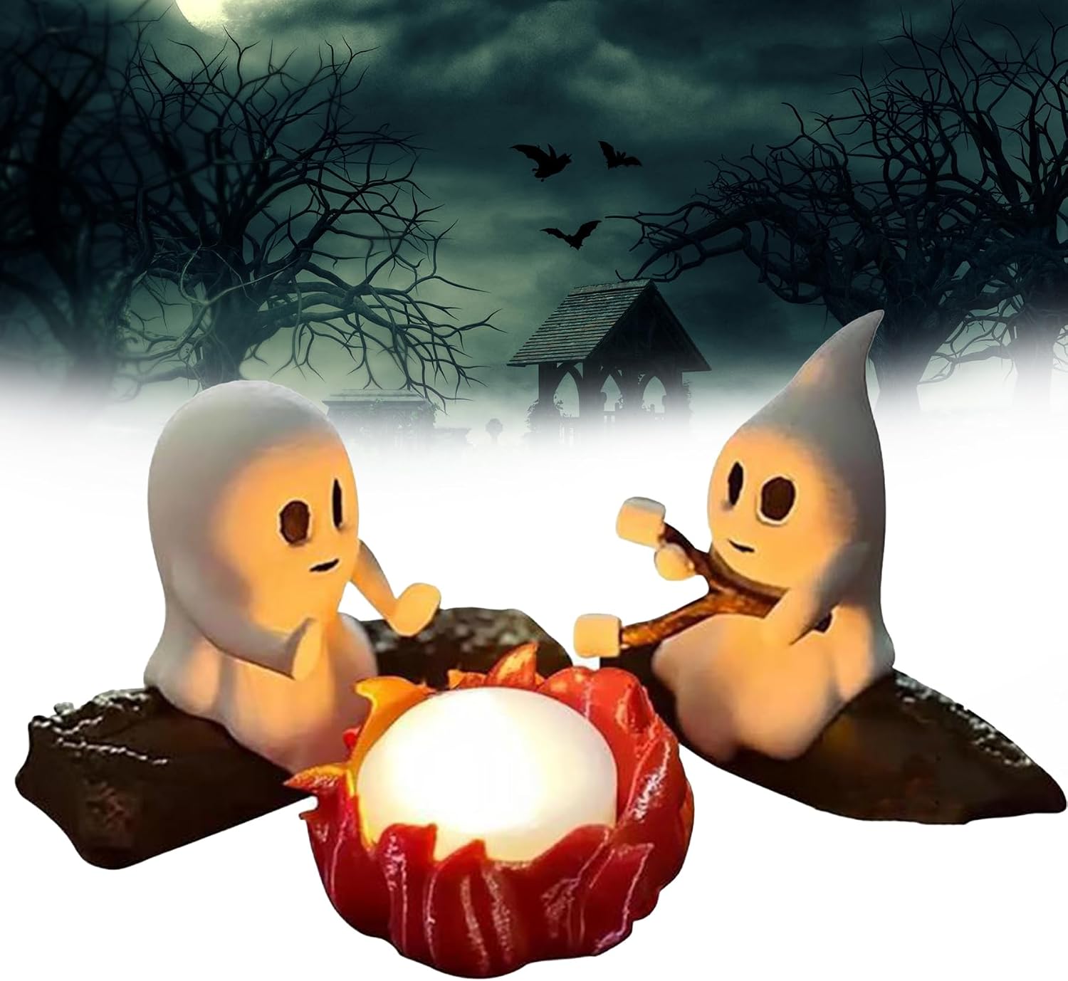 Ghost Campfire Flickering Nightlight - Ghost Campfire Flickering LED Ghost Campfire Candle Holder Halloween Decoration Cute Halloween Ghost Night Lights [Energy Class A]