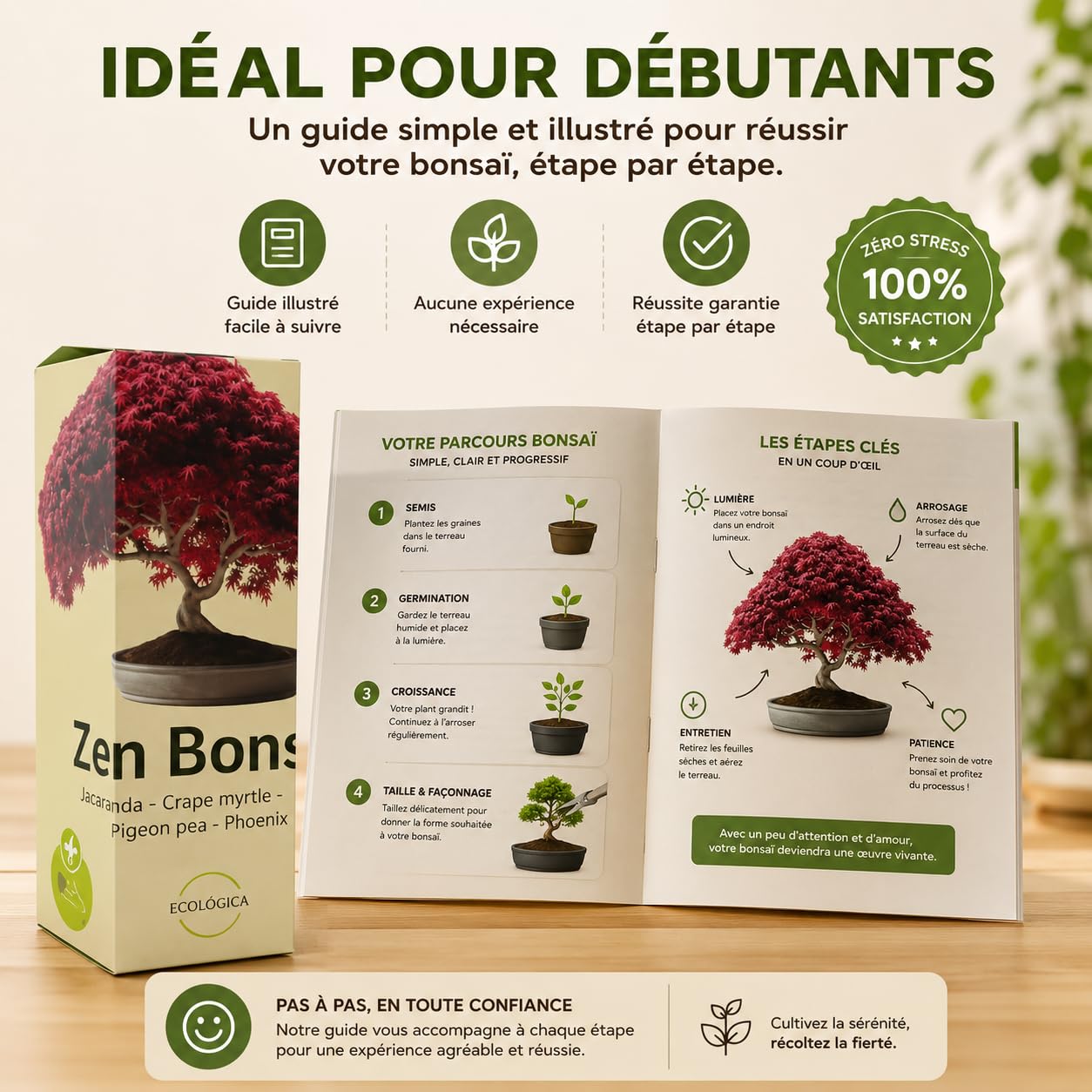 Bonsai kompletny zestaw startowy do dekoracji drewna, 5 naturalnych roślin, japońskie nasiona, narzędzia i nożyczki, prezent dla kobiet i mężczyzn, oryginalne pudełko dla matki, ogrodnictwo dla