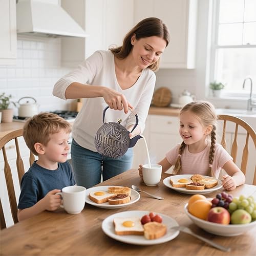 Miniatura 2 de Tetera de hierro fundido esmaltado de 34 onzas (33.8 fl oz), hervidor de estilo japonés con infusor inoxidable extraíble y mango ergonómico, apto