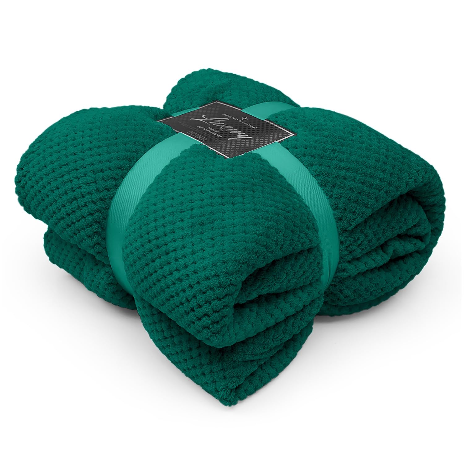 Gc Gaveno Cavailia Green Throws Popcorn Waffle Style Fleece Blanket Throws For Sofa Bed Couch & Settee, Thermal Warm & Thick Fluffy Throw Blanket, 130X150 Cm, Green