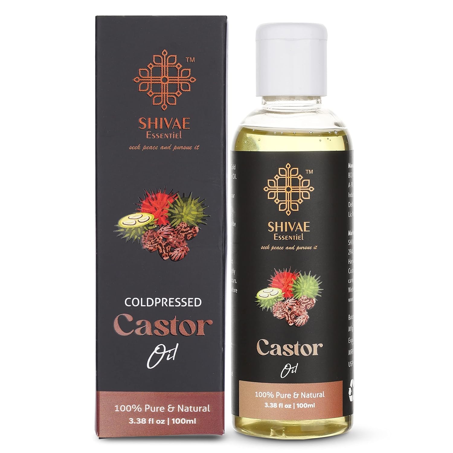 SHIVAE Essentiel Cold Pressed Castor Oil for Hair Growth and Skin (100 ML) - 100% Natural & Pure, FDA Approved with Glass Dropper - Deep Moisturizing, Calming Scent, Perfect for Skin