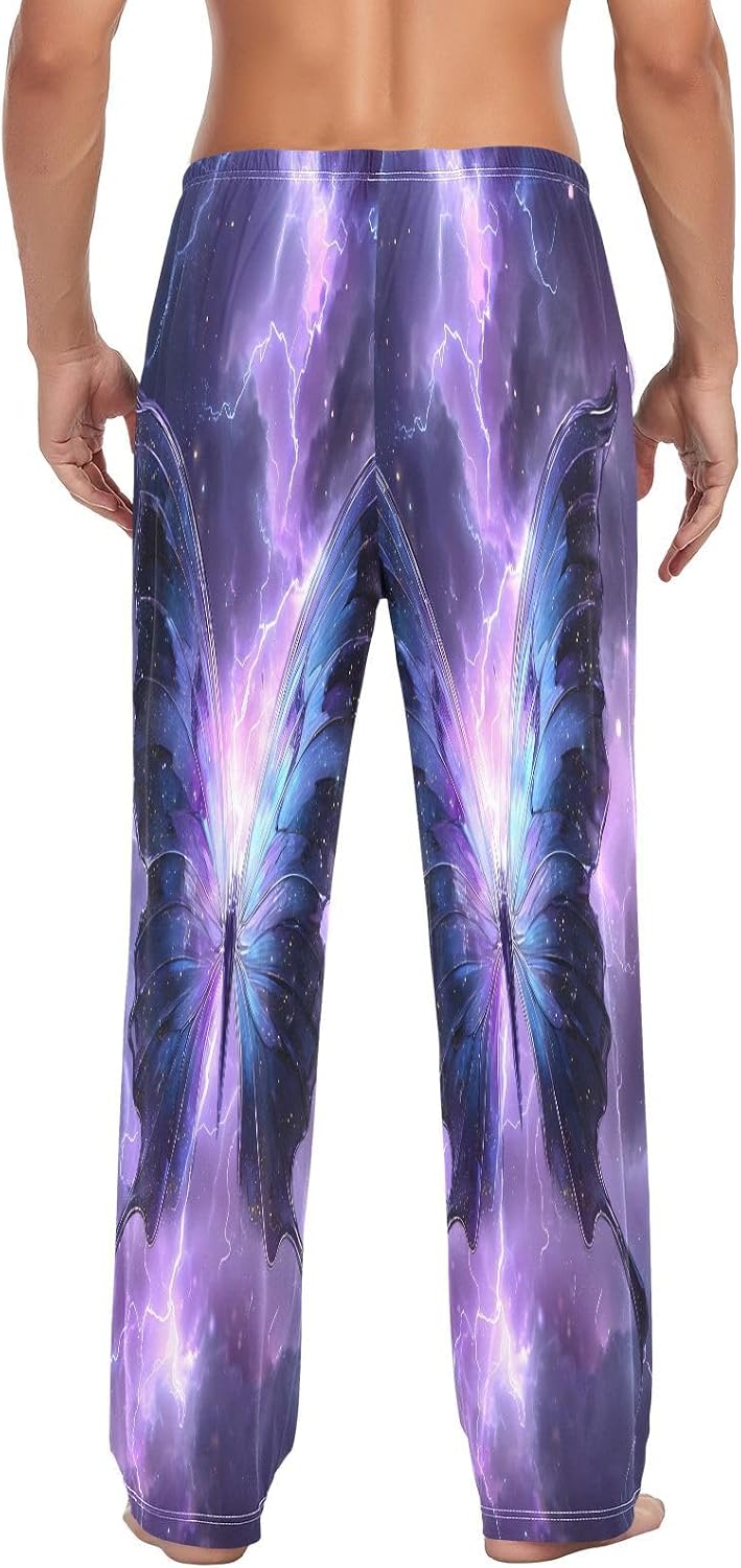ALAZA Lightning Butterfly Nebula Men's Pajama Pants Men Cotton Pajama Bottoms with Pockets, S