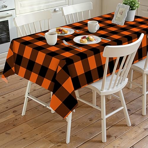 Miniatura 10 de Mantel rectangular de Acción de Gracias, mantel rectangular de calabaza naranja de 60 x 102 pulgadas, manteles de hojas de arce otoñales, mantel