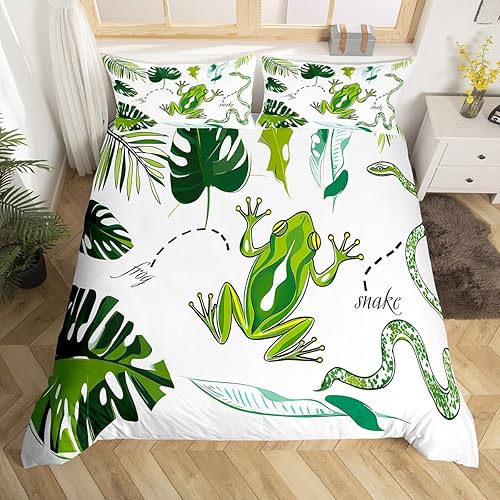 Miniatura 2 de Funda de edredón de rana para niños y niñas, funda de edredón de hojas de palma tropical, selva tropical, serpiente, animal, juego de ropa de cama