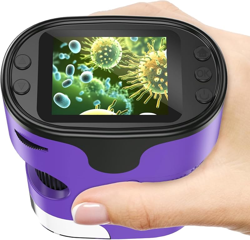 Kids Digital Microscope Science Gift: Complete STEM Toy Kit for Ages 4-12 | 32GB Card for Photos & Video / Custom EVA Case / Real Glass Slides / Upgraded 3mm Slide Slot / 2.5H Rechargeable Use