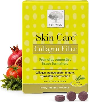 NEW NORDIC Skin Care, Collagen Filler Tablets, Marine Collagen with Vitamin C Supplement for Healthy Looking, Smoother, Plump Skin, 60 Count Pack of 1