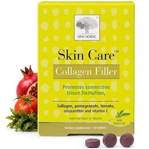 NEW NORDIC Skin Care | Collagen Filler Tablets | Marine Collagen with Vitamin C Supplement for Healthy Looking, Smoother, Plump Skin | 60 Count (Pack of 1)