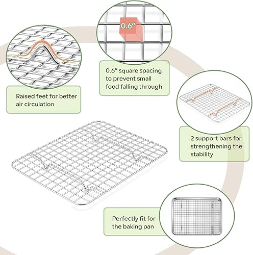 Miniatura 4 de TeamFar Molde para horno tostador con juego de estante, 9 x 7 x 1 pulgadas, de acero inoxidable, compacto, bandeja para hornear pequeña con mini
