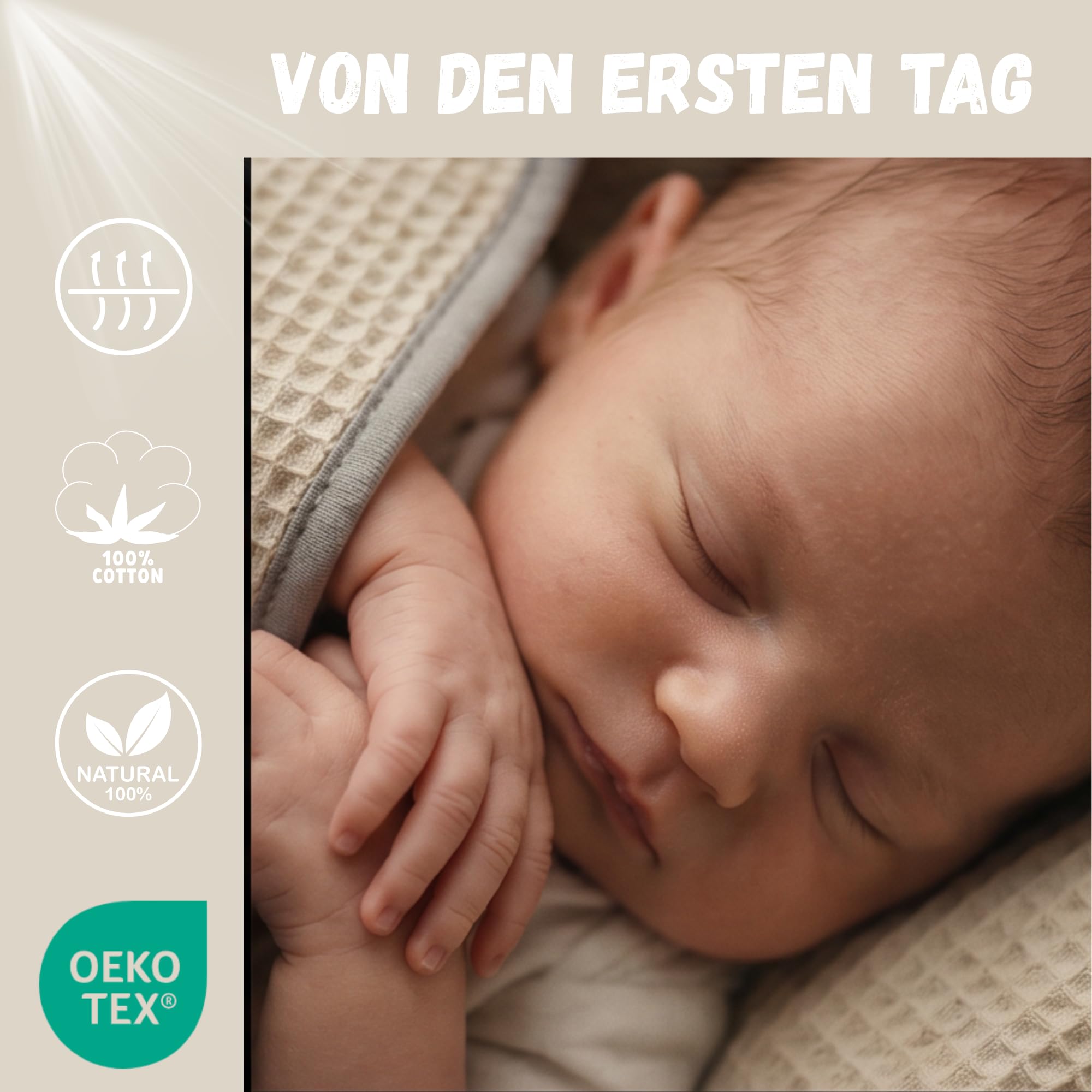 Einschlagdecke Babyschale Sommer für Maxi Cosi & Kinderwagen, 100% Baumwolle | mit Kapuze & Klettverschluss, atmungsaktiv, ohne Füllung | Babydecke 80x80 cm, 0-6 Monate, Öko-Tex (Grau)