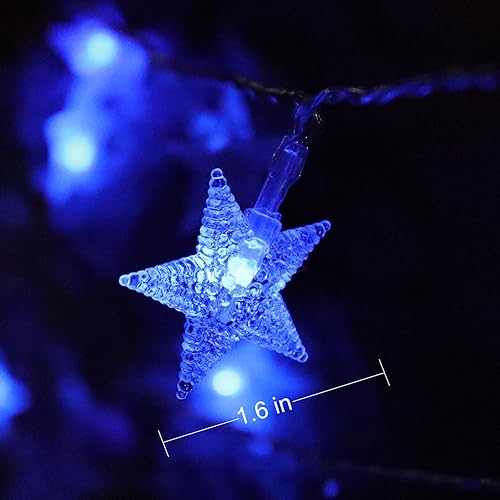 Miniatura 2 de Runleo Guirnalda de luces azules para decoración de Navidad, 20 pies, 40 luces LED, funciona con pilas, 8 modos y temporizador, decoración colgante