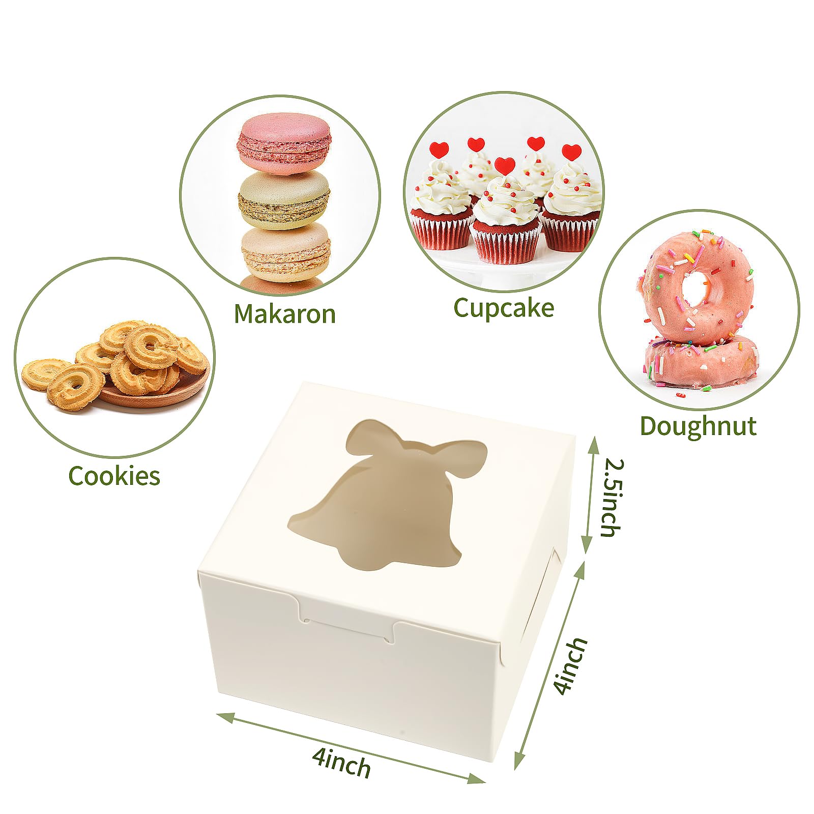 36 cajas de panadería blancas con ventana, cajas de galletas de Navidad de 4 x 4 x 2.5 pulgadas, cajas pequeñas de regalo de Navidad, caja de pastel de Navidad para cupcakes de Navidad,