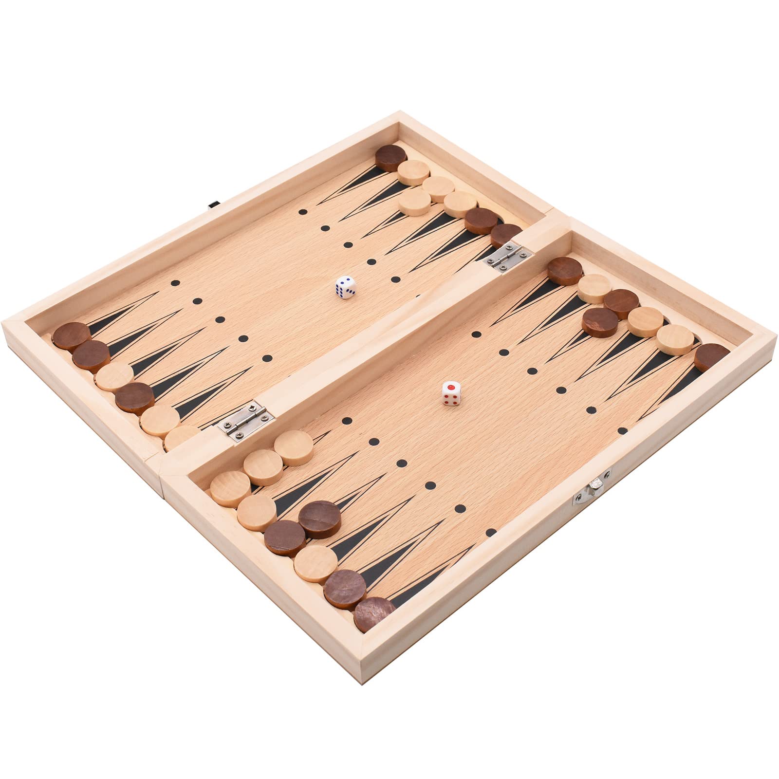 WDWDW Set di Scacchi in Legno 3 in 1 Backgammon Dama Set di Scacchi Pieghevole Scacchiera da Viaggio Portatile Giochi con Pezzi degli Scacchi