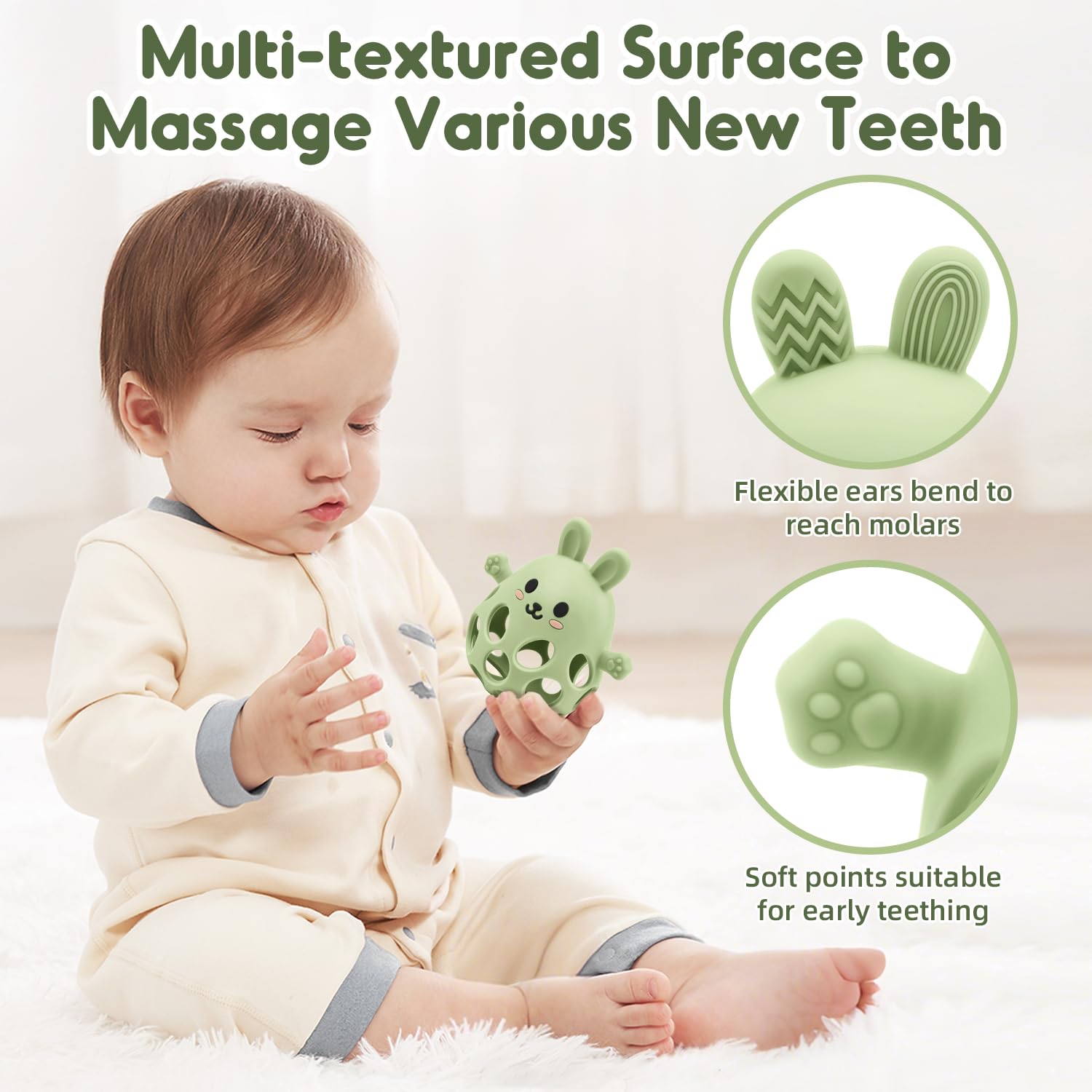 Baby Sensory Teething Toy with Rattle for Newborn 3 6 9 12 18 Months, 1st Boy Girl Easter Bunny Basket Stuffers Gifts - Image 4