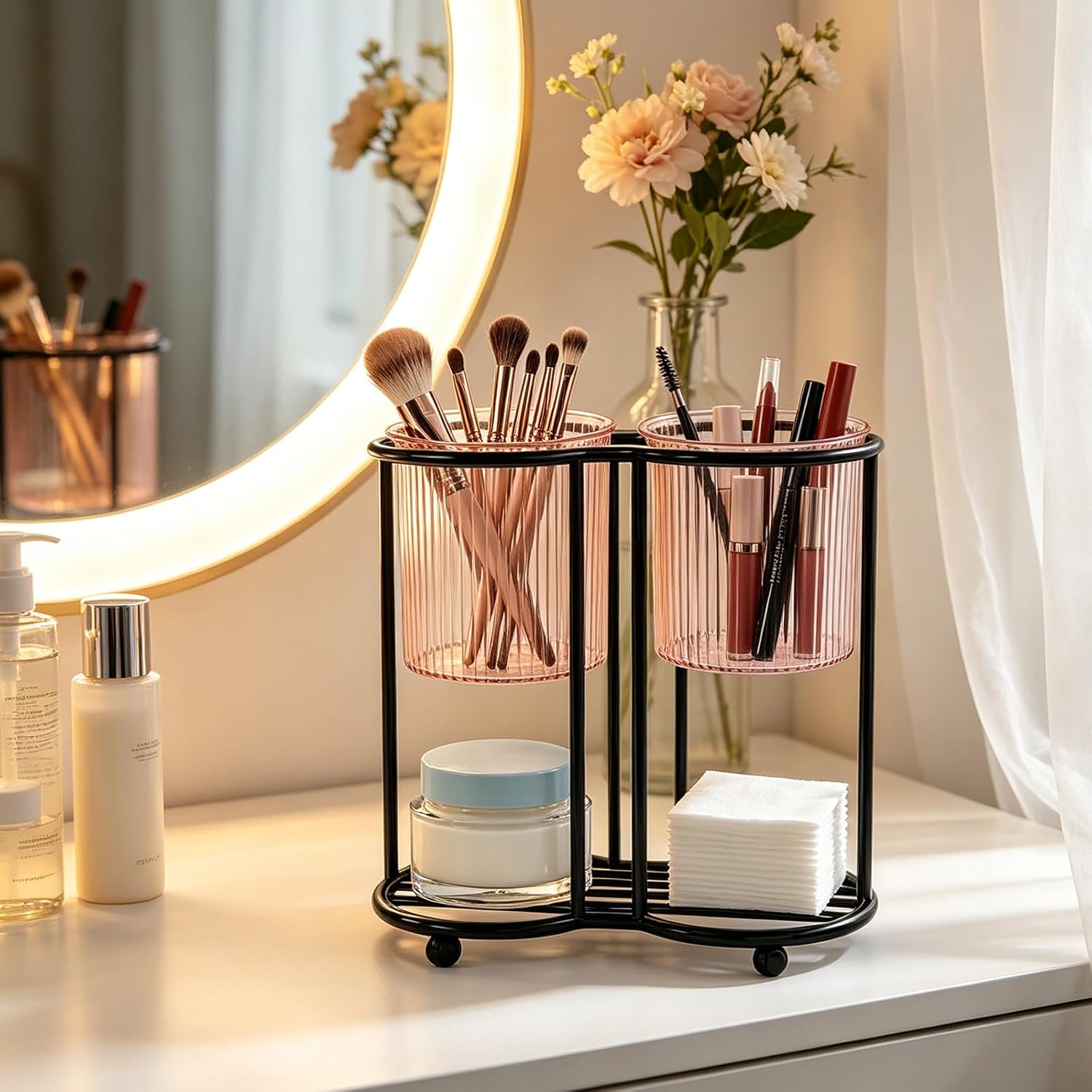 2 Row Black Cup Dispenser for Bathroom Metal Mouthwash Cup Holder