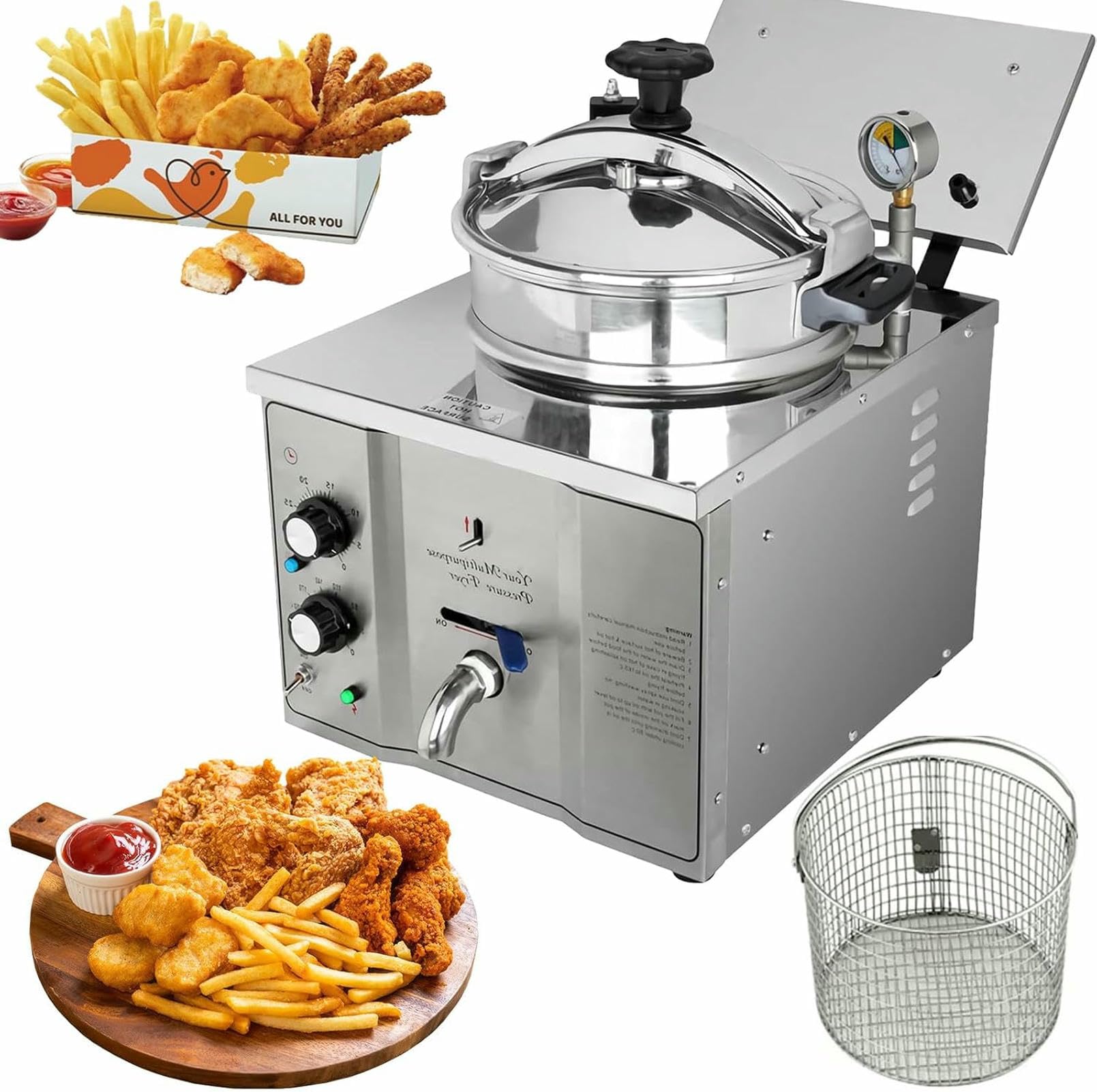 Commercial Electric Pressure Fryer, High Power 3000W for Deep Frying, Ideal for Restaurant and Kitchen Use