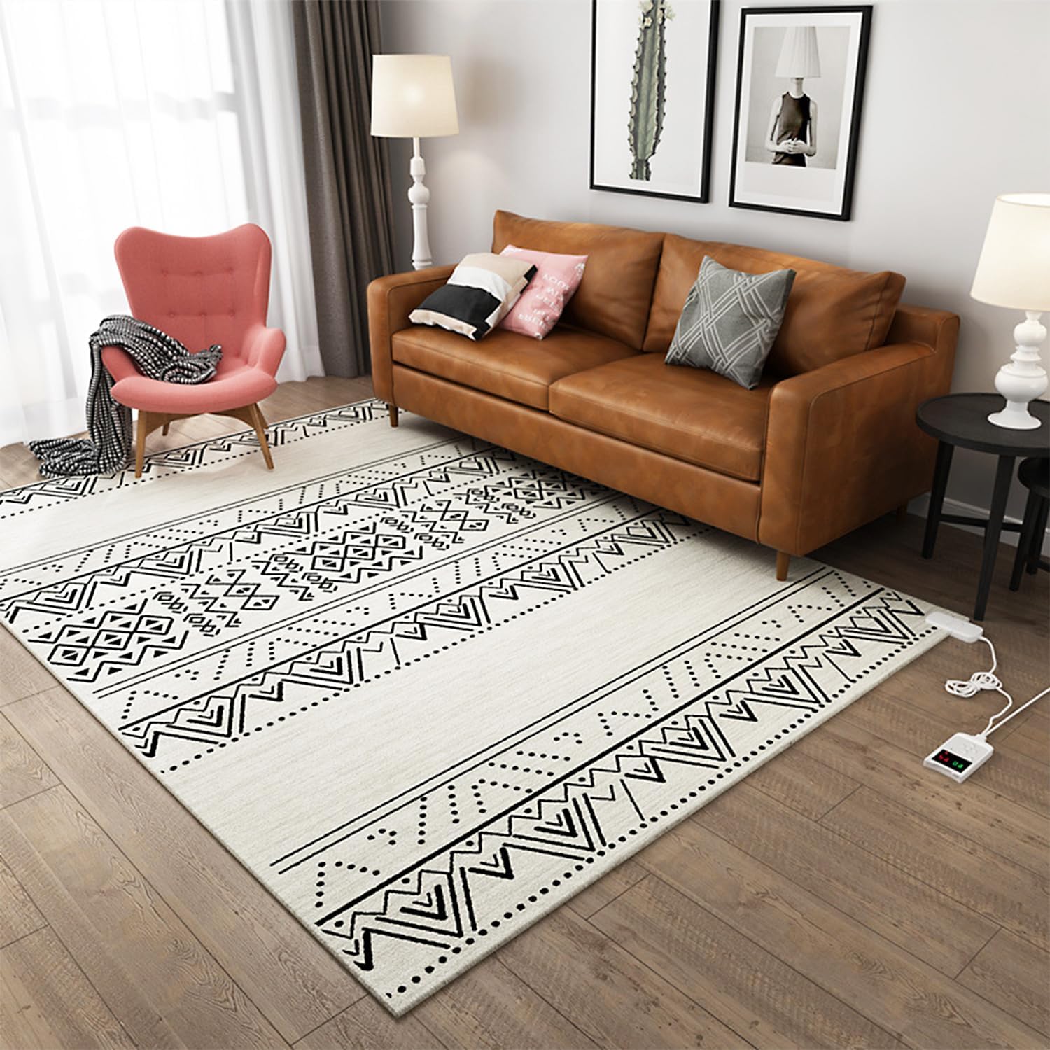 Temperature Adjustable Graphene Electric Heater Rug, Large Moroccan Rug Heater, Portable Yoga Infrared Heating Carpet Mat, for Office, Bedroom, Kitchen, Living Room,2,140 * 200cm/55 * 79in