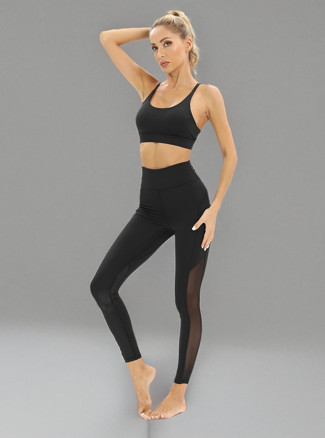 YUDESEN Women Mesh Workout Leggings with Side Pockets Tummy Control Workout Running Leggings High Waist Yoga Pants - Image 9