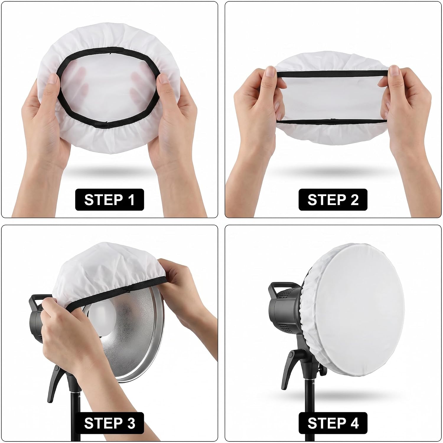 3-Pack Reflector Diffuser Sock for 7"-11" Reflectors | 3 Soft White Diffuser Covers With Elastic Edge Fit 7"-11" Reflectors for Softer Studio Lighting