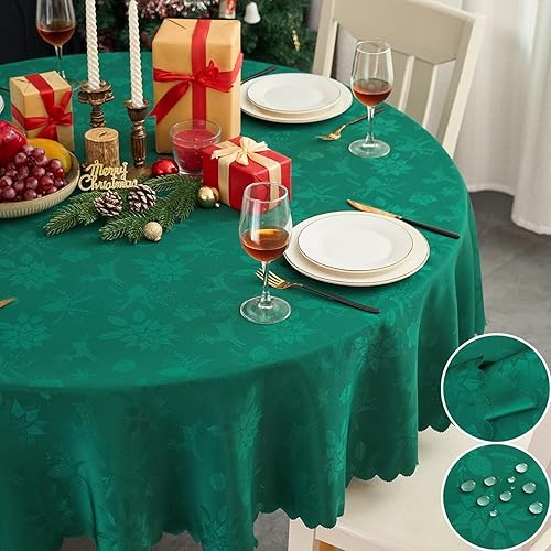 Miniatura 201 de Mantel Redondo Dorado Mantel de Mesa con Patrón de Hojas Borde Festoneado Sedoso Suave Impermeable Lavable 50 Pulgadas Cubierta de Mesa de Tela