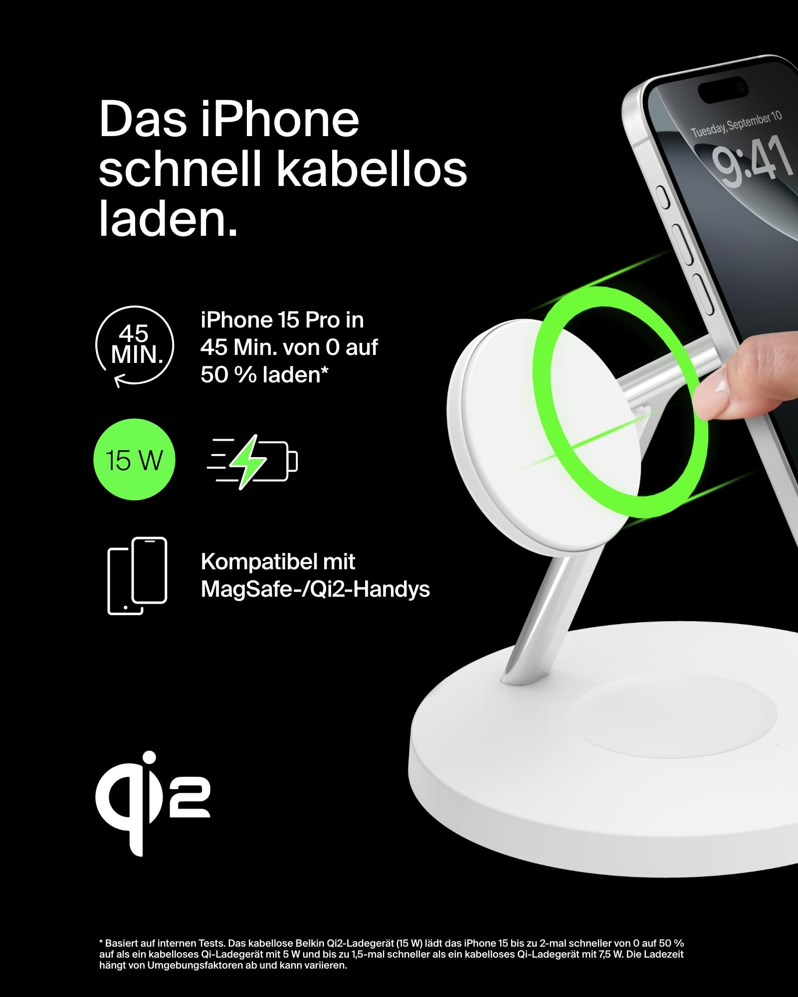 Belkin BoostCharge Pro 3-in-1 Qi2 Kabelloses Ladegerät, MagSafe-Kompatibles Ladegerät, Induktive Ladestation für die Apple iPhone 17, Air, 16, Pixelsnap, Apple Watch, AirPods, inkl. Netzteil – Weiß