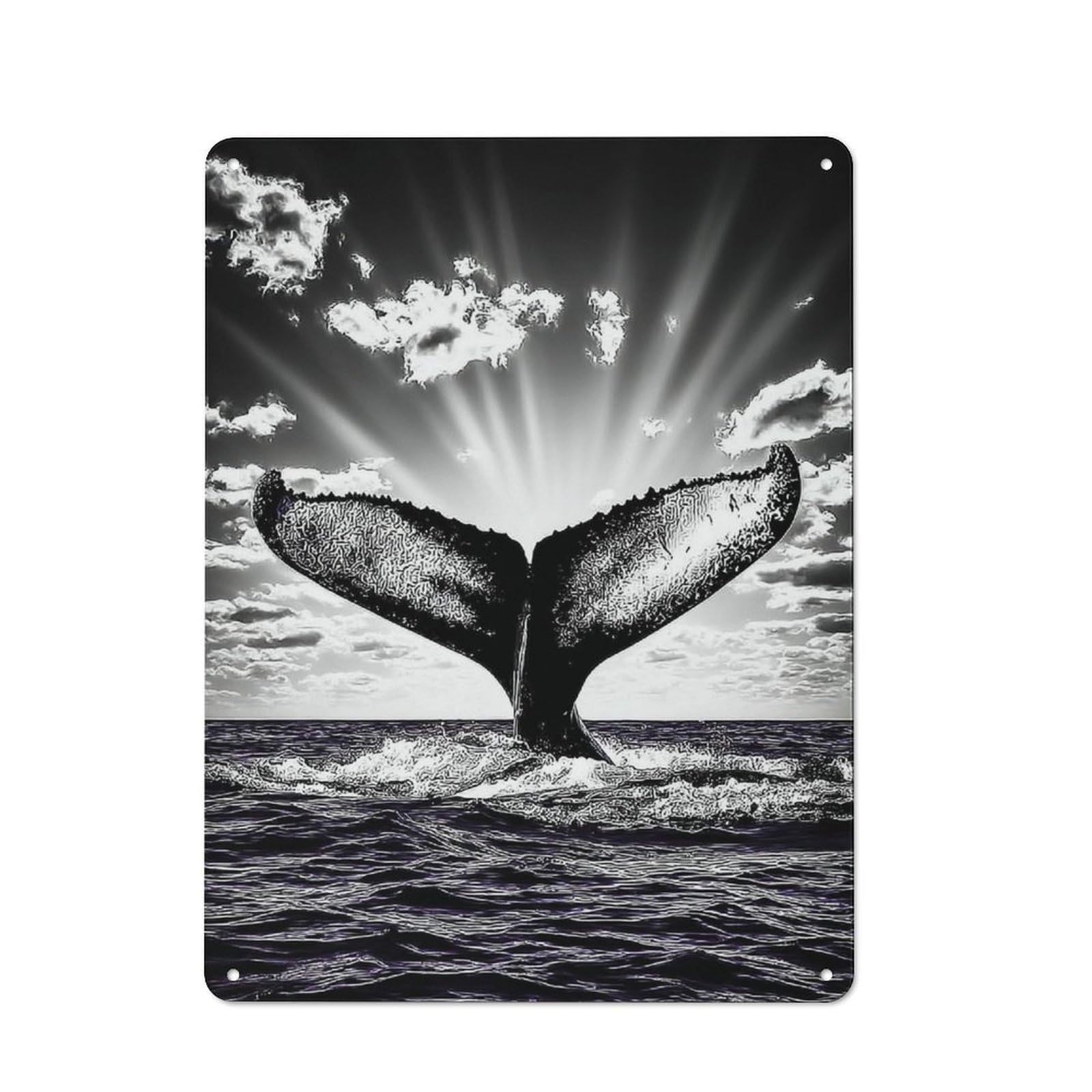 Junmoney Whale Tail In Ocean With Sunlight Retro Metal Sign 40X30cm For Living Room Or Hallway, For Updating Living Room And Hallway After Moving