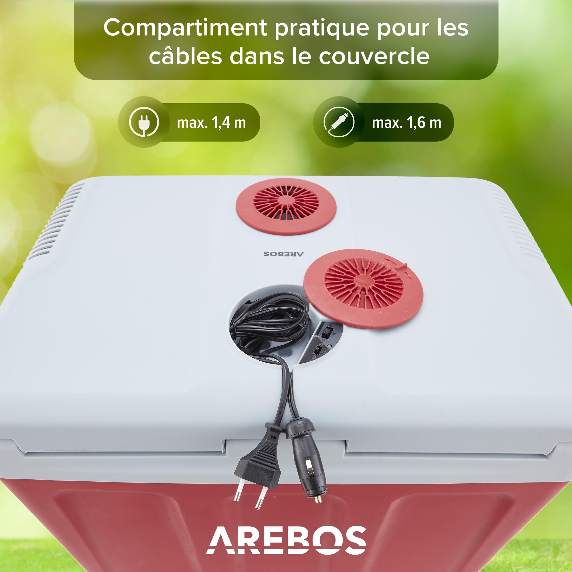 Arebos Glacière 40 litres | pour Refroidir & Maintenir au Chaud | Réfrigérateur Mobile | 12/230 V pour Voiture & Prise de Courant | Glacière électrique | Rouge [Classe énergétique E]