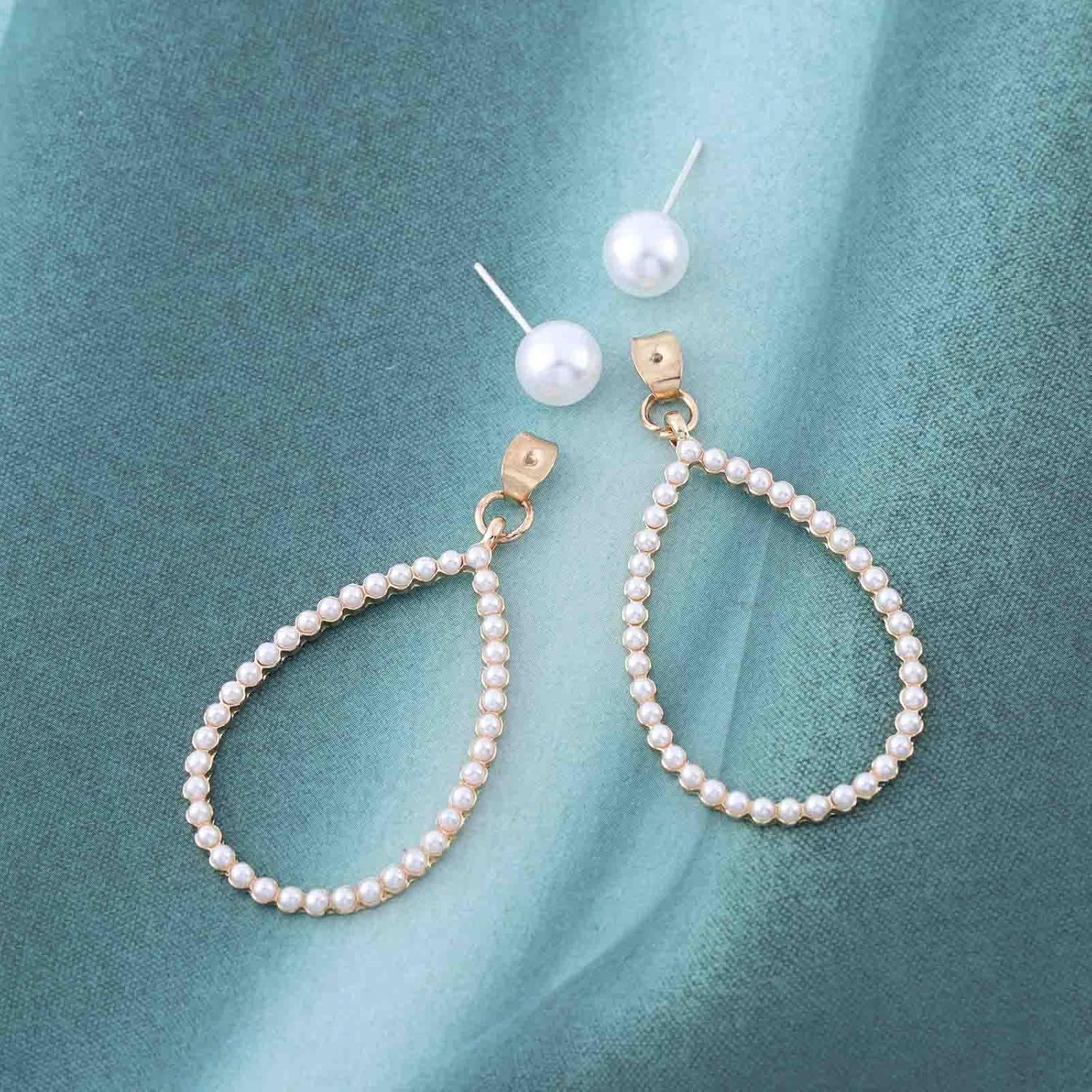 Vintage Pearl Ear Jacket Earrings Oval Pearl Hoop Dangle Earrings Hollow Teardrop Earrings Pearl Teardrop Earrings Jewelry for Women - Image 4