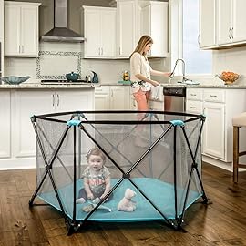 Regalo My Play Deluxe Portable Play Yard Indoor and Outdoor,Includes a Full Canopy, Aqua, 6-Panel