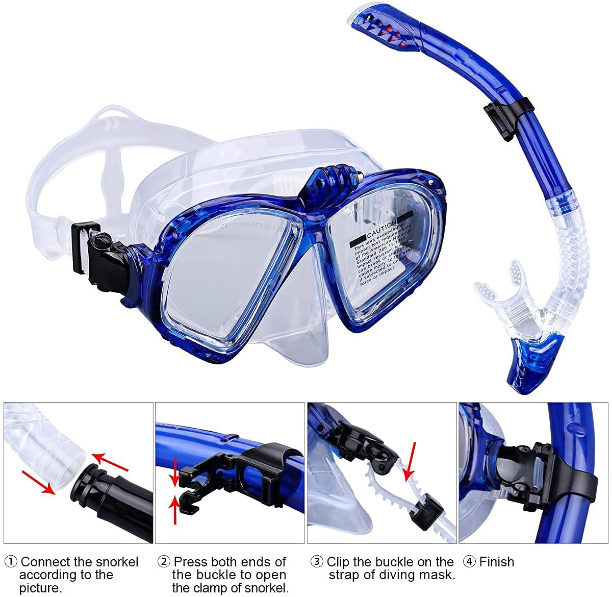 Zestaw do snorkelingu Premium Maska do nurkowania dla dorosłych Nurkowanie z rurką Gogle pływackie Maska Zestaw do snorkelingu na sucho z mocowaniem kamery