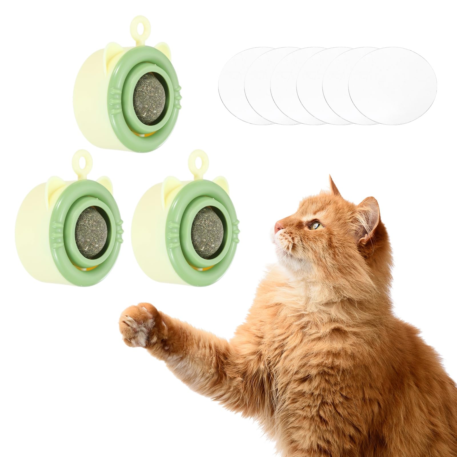 sourcing map Catnip Balls Cat Teeth Cleaning Chew Ball, Rotatable and Cute, Indoor Cat Energy Playing Supplies (Yellow Green, 3Pcs), Intended for Bedroom/Balcony/Feeding Area