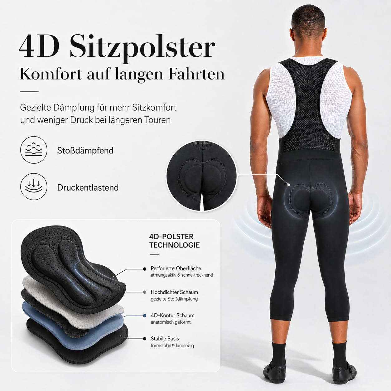 Przewalski Radlerhose Herren 4D Gepolstert, Fahrradhose Herren mit Tasche für Straße und Bergfahrten