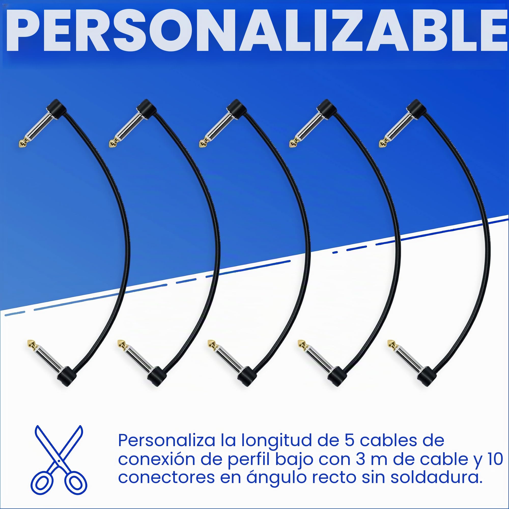 Crosby Kit de cables pedalera sin soldadura - No se requiere pelar los cables, 3 metros de cable y 10 conectores de punta de oro con tornillos magnéticos para hacer 5 cables personalizados