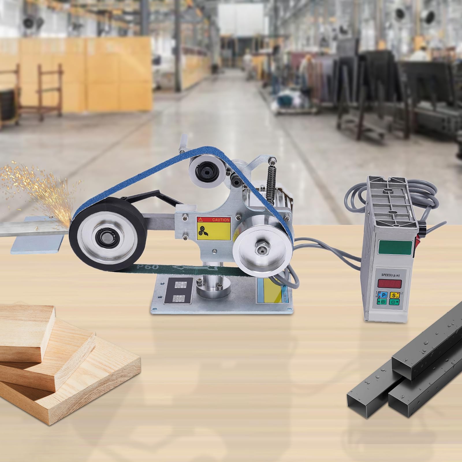 0,55 KW DC brushless Levigatrice a nastro, kit di levigatrice a nastro multifunzione da tavolo, verticale e orizzontale, rettificatrice a nastro (velocità di linea 30 M/S)