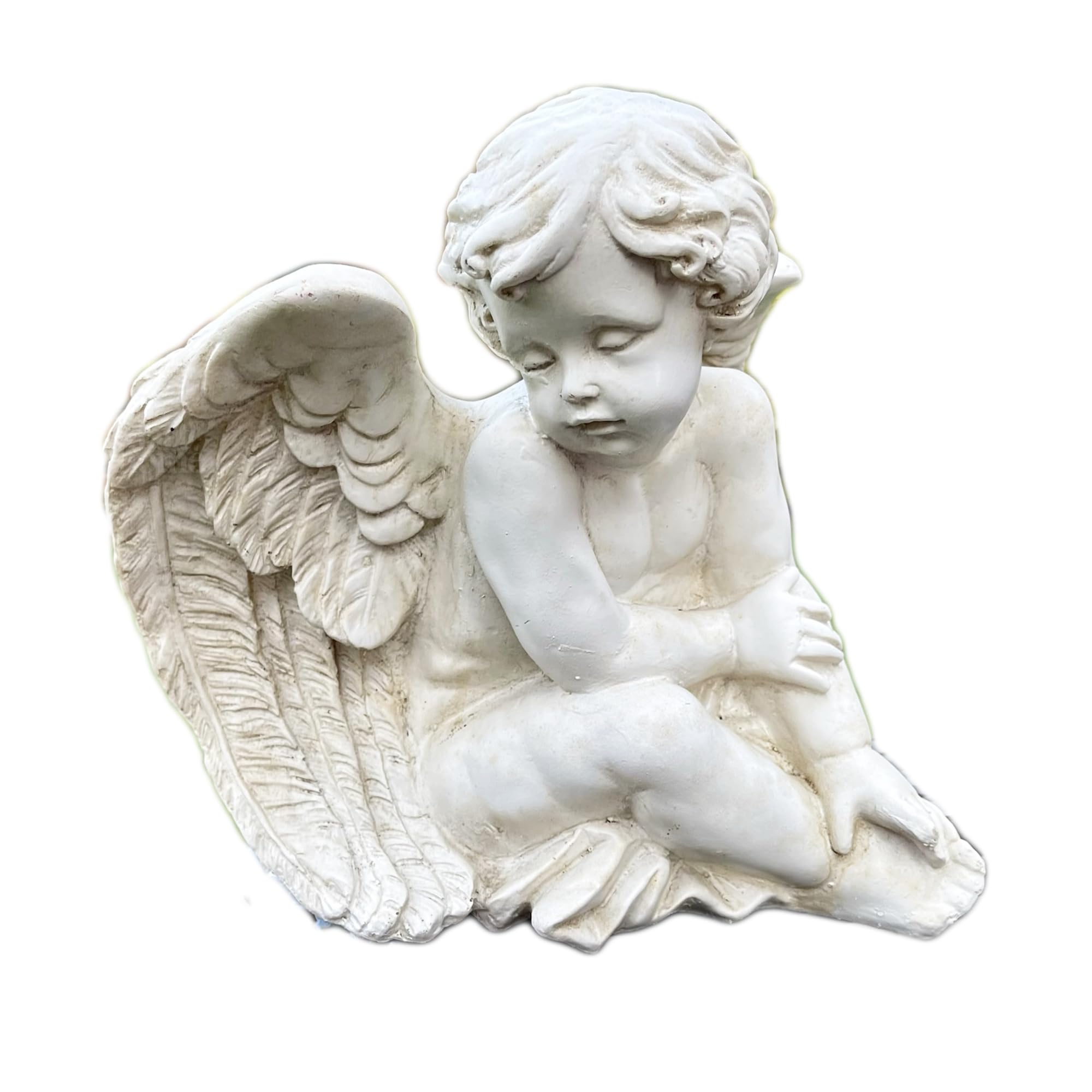 Darthome White Angel Cherub Garden Ornament Resin Sitting Winged Cupid Sculpture Statue 23cm