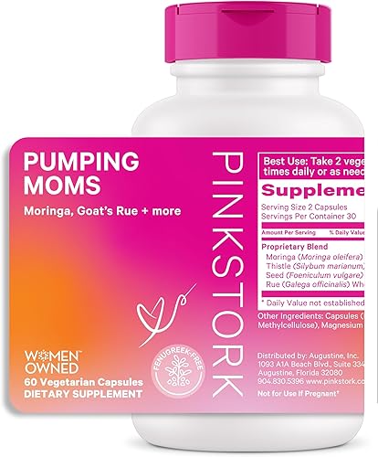 Pink Stork Suplemento de lactancia para mamás de bombeo  Apoya el suministro y flujo de leche materna con ruda de cabra, cardo mariano y moringa,
