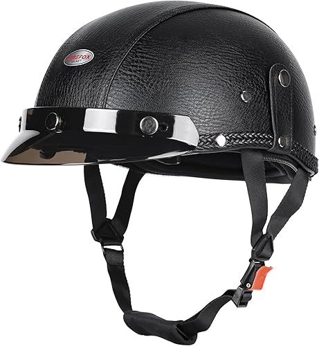 Miniatura 3 de Medio casco de motocicleta para hombres y mujeres adultos, casco de motocicleta de cara abierta con visera retráctil para el sol, certificado DOT