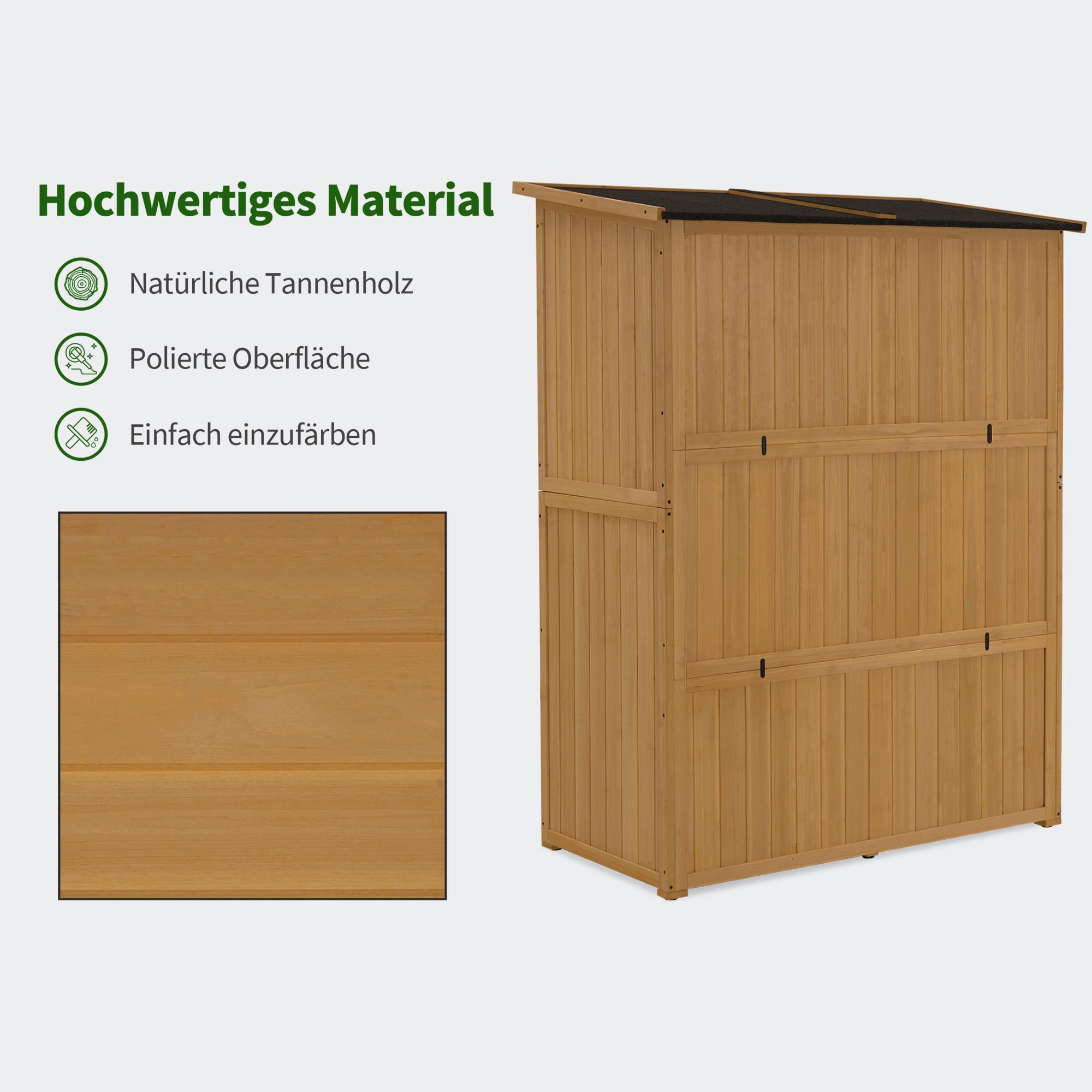 M MCombo Gartenschrank Holz, Gartenhaus Klein Wetterfest, Outdoor Gerätehaus, 59x127x168 cm