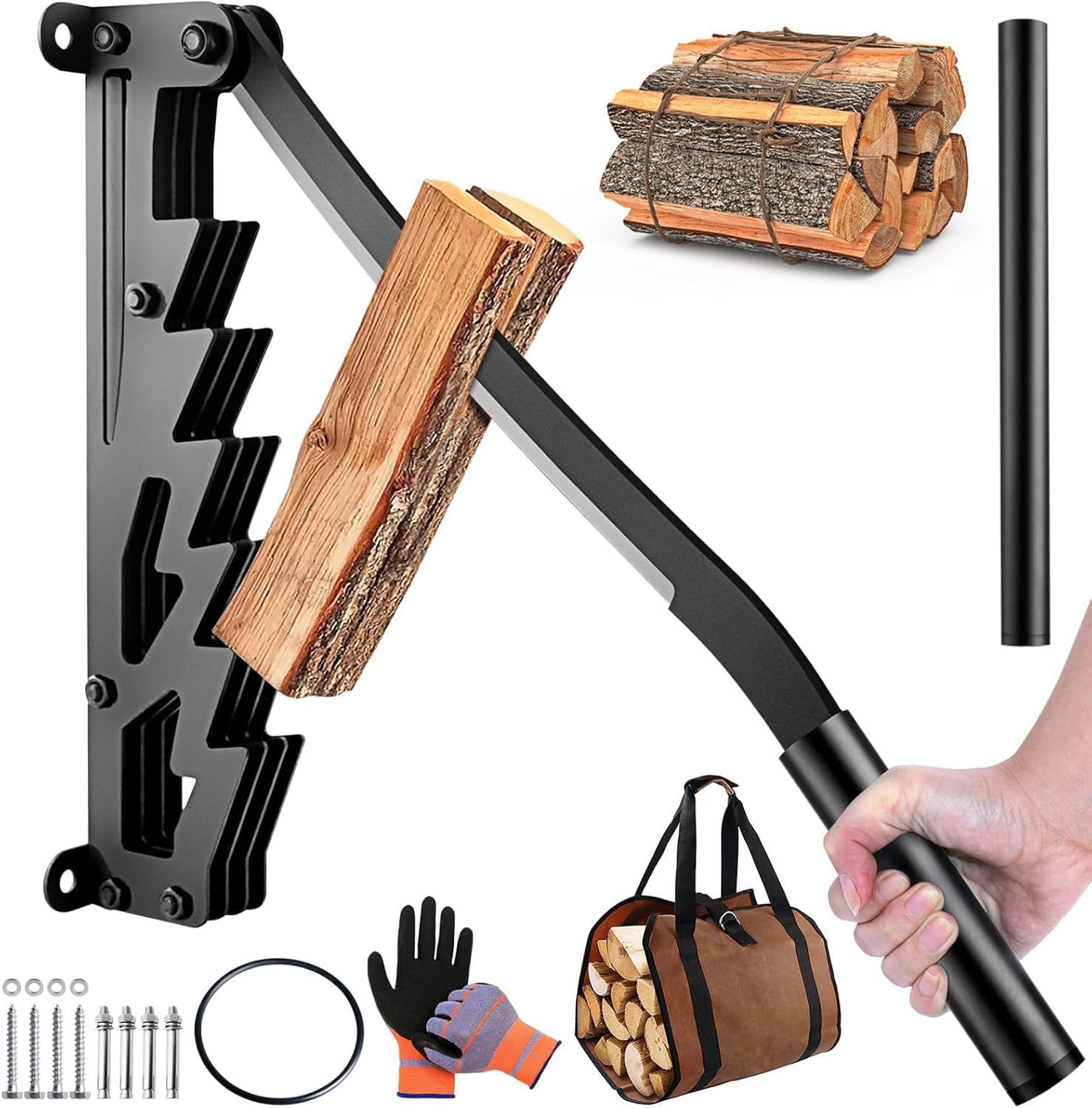 2025 New Wall Mounted Kindling Splitter, Metal Manual Fire Wood Kindling Splitter with Extended Handle, Portable Log Splitter for Indoor and Outdor Use Thickened & Removable