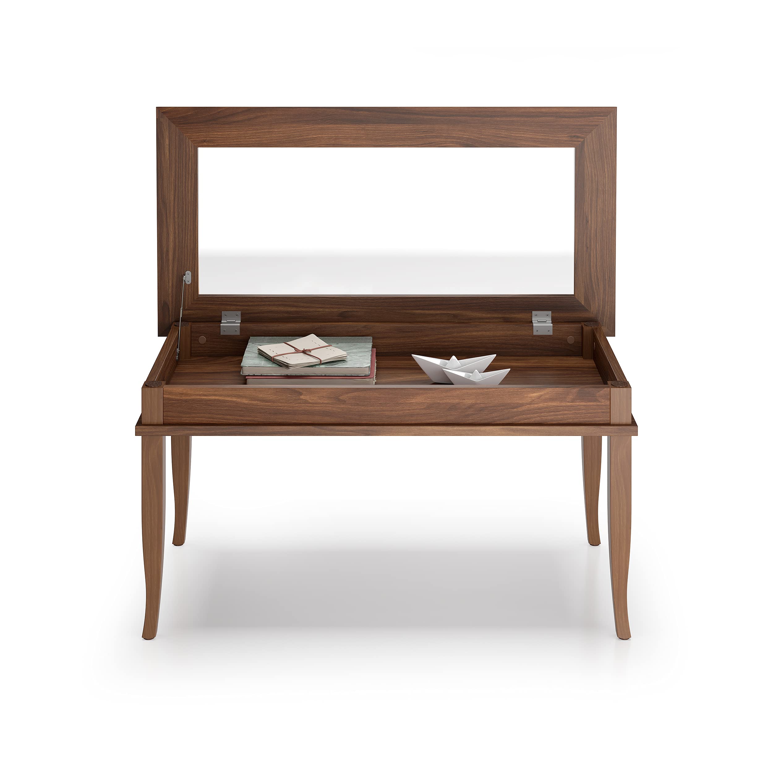 Mobili Fiver, Tavolino da salotto, Classico, Noce, Nobilitato/Vetro, Tavolino da Salotto Moderno per divano, Made in Italy