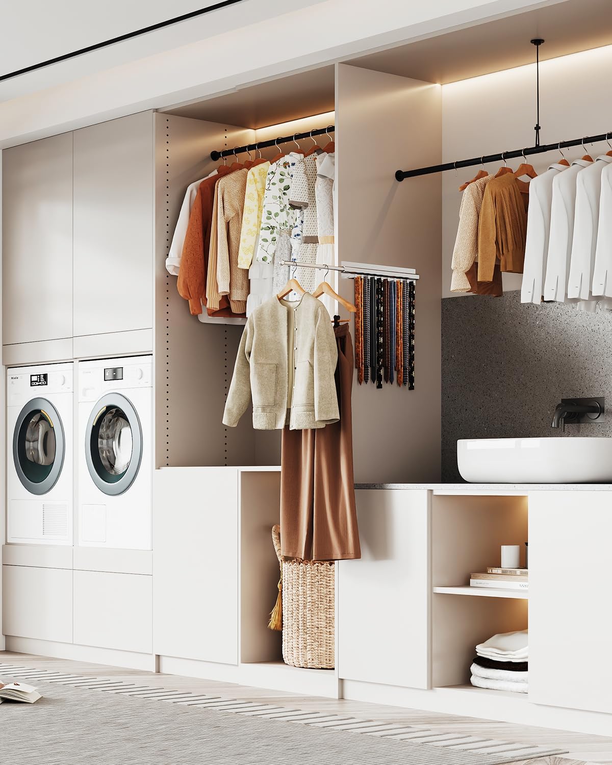 Valet Rod for Closet Pull Out 16.5IN with 10 Hooks,Adhesive Silver Closet Valet Rod Slide Out